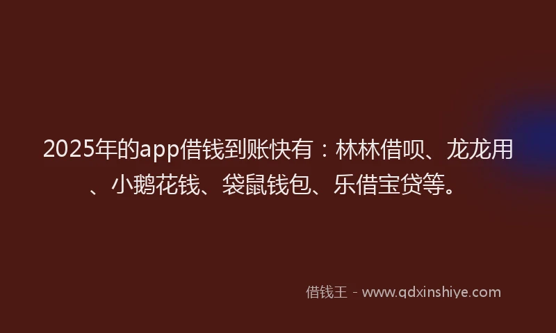 2025年的app借钱到账快有：林林借呗、龙龙用、小鹅花钱、袋鼠钱包、乐借宝贷等。