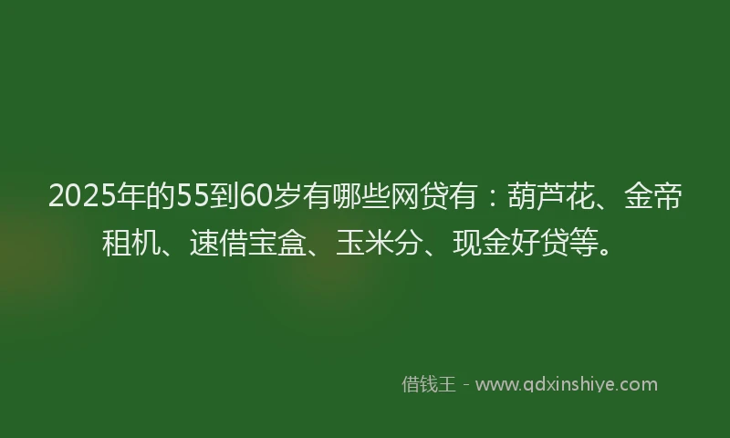 2025年的55到60岁有哪些网贷有：葫芦花、金帝租机、速借宝盒、玉米分、现金好贷等。