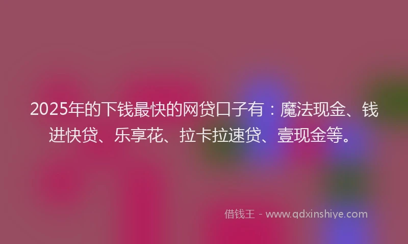 2025年的下钱最快的网贷口子有：魔法现金、钱进快贷、乐享花、拉卡拉速贷、壹现金等。
