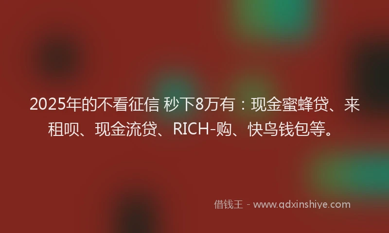 2025年的不看征信 秒下8万有：现金蜜蜂贷、来租呗、现金流贷、RICH-购、快鸟钱包等。