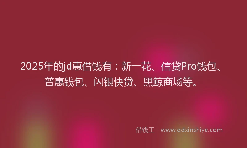 2025年的jd惠借钱有：新一花、信贷Pro钱包、普惠钱包、闪银快贷、黑鲸商场等。