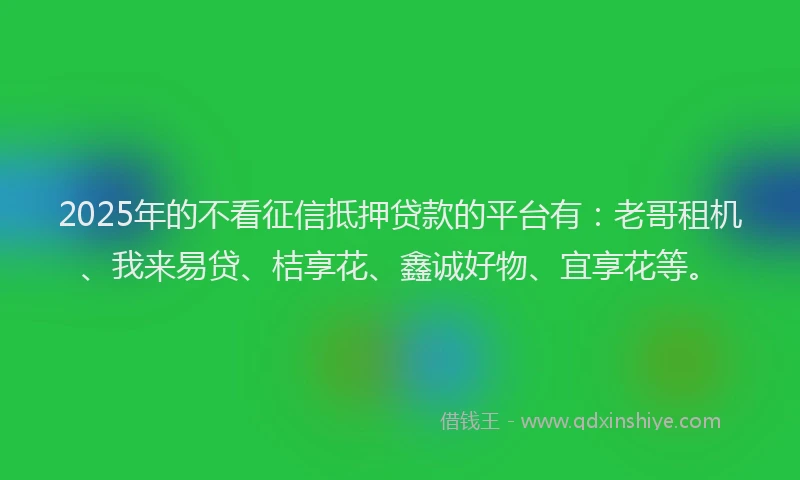 2025年的不看征信抵押贷款的平台有：老哥租机、我来易贷、桔享花、鑫诚好物、宜享花等。