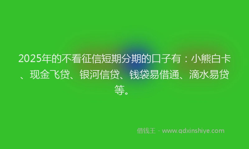 2025年的不看征信短期分期的口子有：小熊白卡、现金飞贷、银河信贷、钱袋易借通、滴水易贷等。