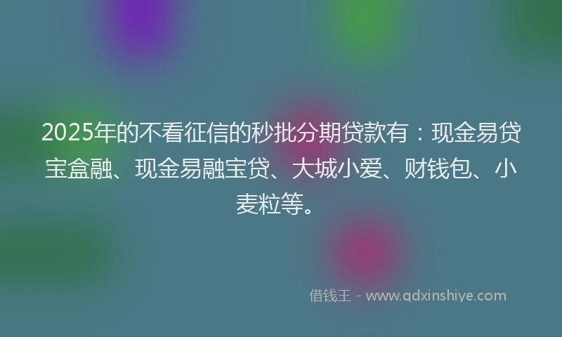2025年的不看征信的秒批分期贷款有：现金易贷宝盒融、现金易融宝贷、大城小爱、财钱包、小麦粒等。