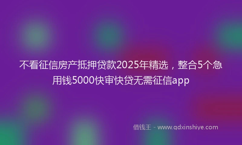 不看征信房产抵押贷款2025年精选，整合5个急用钱5000快审快贷无需征信app