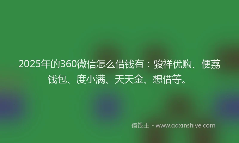 2025年的360微信怎么借钱有：骏祥优购、便荔钱包、度小满、天天金、想借等。