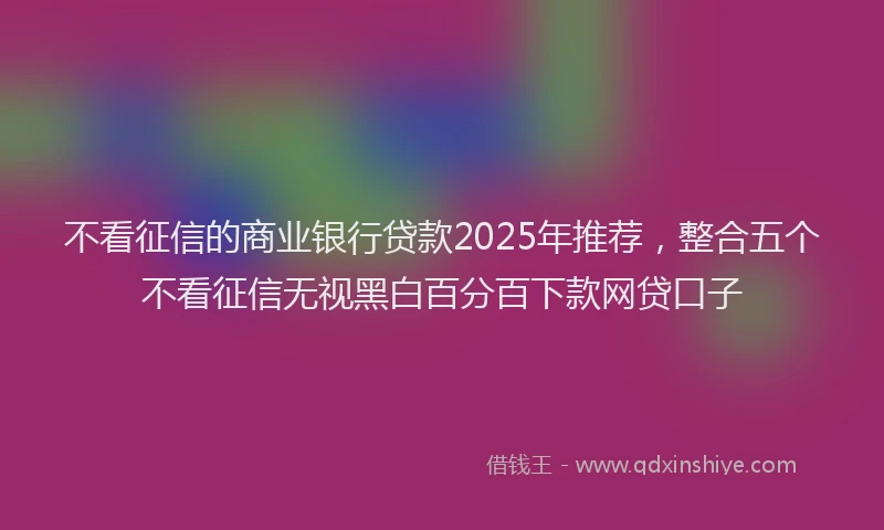 不看征信的商业银行贷款2025年推荐，整合五个不看征信无视黑白百分百下款网贷口子