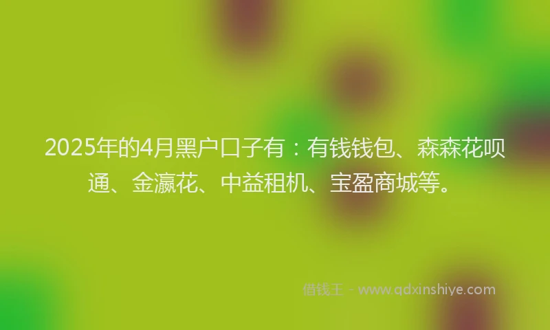 2025年的4月黑户口子有：有钱钱包、森森花呗通、金瀛花、中益租机、宝盈商城等。