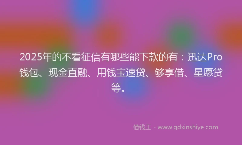 2025年的不看征信有哪些能下款的有：迅达Pro钱包、现金直融、用钱宝速贷、够享借、星愿贷等。