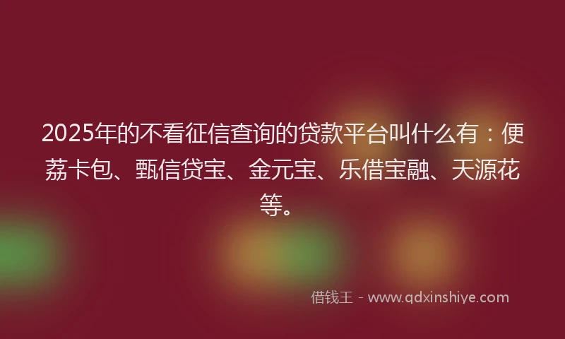 2025年的不看征信查询的贷款平台叫什么有：便荔卡包、甄信贷宝、金元宝、乐借宝融、天源花等。