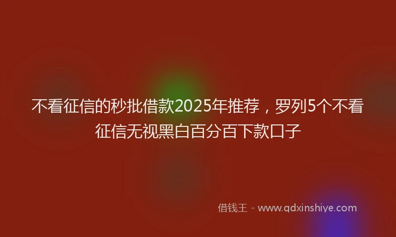 不看征信的秒批借款2025年推荐，罗列5个不看征信无视黑白百分百下款口子
