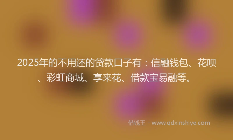 2025年的不用还的贷款口子有：信融钱包、花呗、彩虹商城、享来花、借款宝易融等。
