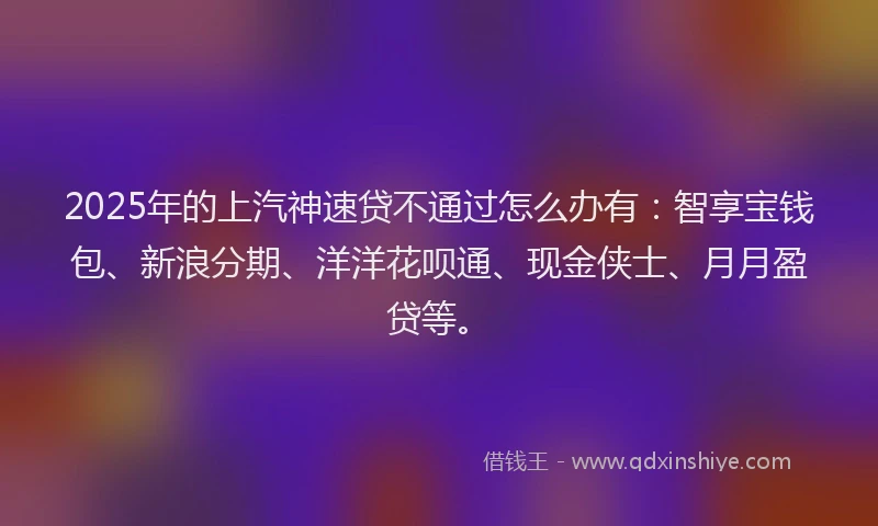 2025年的上汽神速贷不通过怎么办有：智享宝钱包、新浪分期、洋洋花呗通、现金侠士、月月盈贷等。