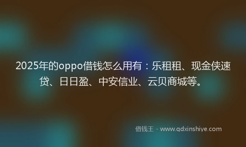 2025年的oppo借钱怎么用有：乐租租、现金侠速贷、日日盈、中安信业、云贝商城等。