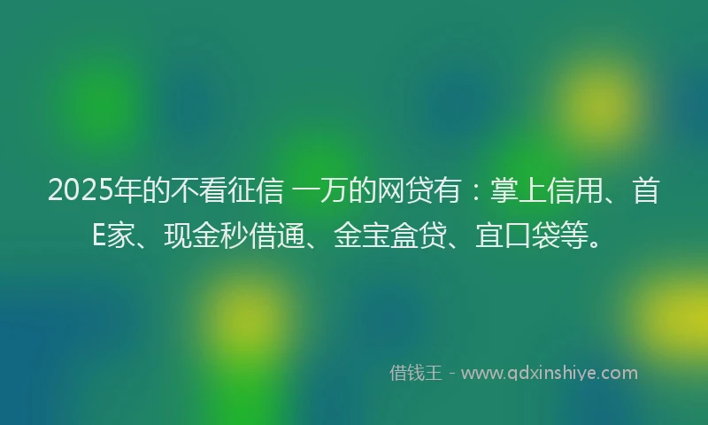 2025年的不看征信 一万的网贷有：掌上信用、首E家、现金秒借通、金宝盒贷、宜口袋等。