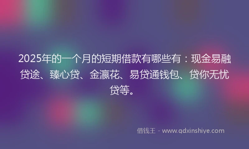 2025年的一个月的短期借款有哪些有：现金易融贷途、臻心贷、金瀛花、易贷通钱包、贷你无忧贷等。