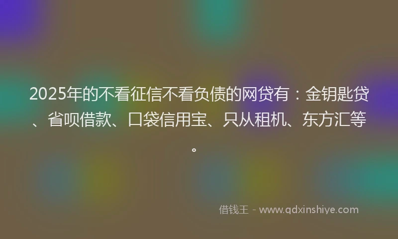 2025年的不看征信不看负债的网贷有：金钥匙贷、省呗借款、口袋信用宝、只从租机、东方汇等。
