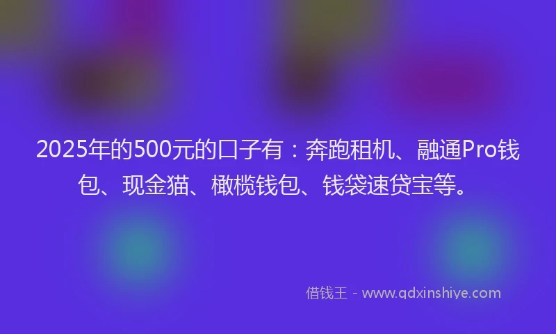 2025年的500元的口子有：奔跑租机、融通Pro钱包、现金猫、橄榄钱包、钱袋速贷宝等。