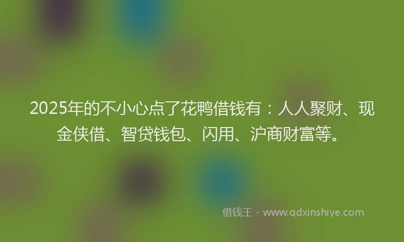 2025年的不小心点了花鸭借钱有：人人聚财、现金侠借、智贷钱包、闪用、沪商财富等。