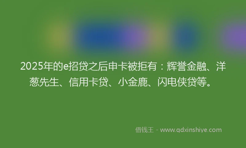 2025年的e招贷之后申卡被拒有：辉誉金融、洋葱先生、信用卡贷、小金鹿、闪电侠贷等。
