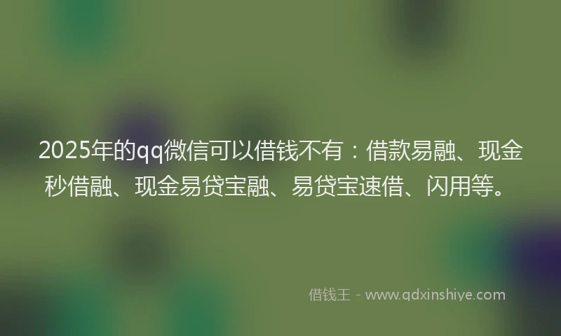 2025年的qq微信可以借钱不有：借款易融、现金秒借融、现金易贷宝融、易贷宝速借、闪用等。