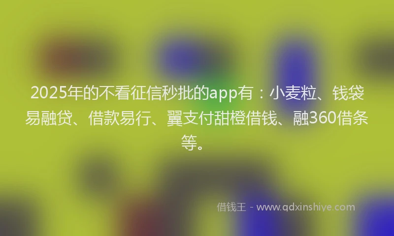 2025年的不看征信秒批的app有：小麦粒、钱袋易融贷、借款易行、翼支付甜橙借钱、融360借条等。