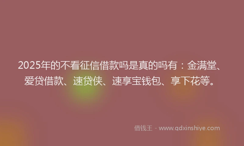 2025年的不看征信借款吗是真的吗有：金满堂、爱贷借款、速贷侠、速享宝钱包、享下花等。