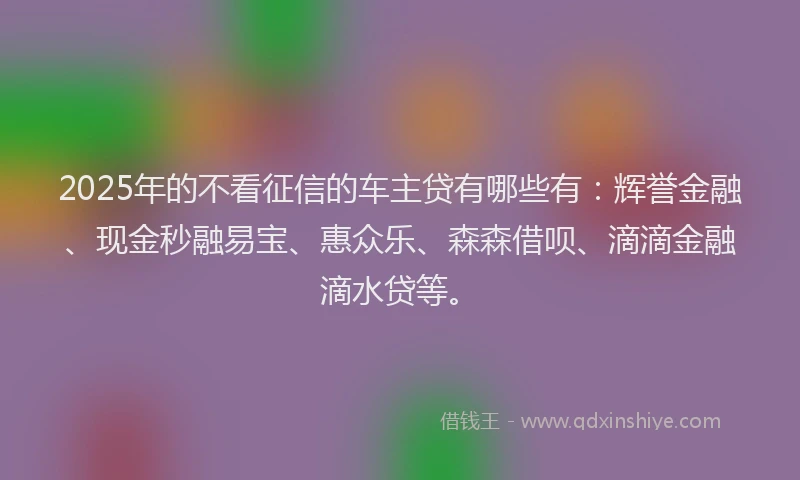 2025年的不看征信的车主贷有哪些有：辉誉金融、现金秒融易宝、惠众乐、森森借呗、滴滴金融滴水贷等。