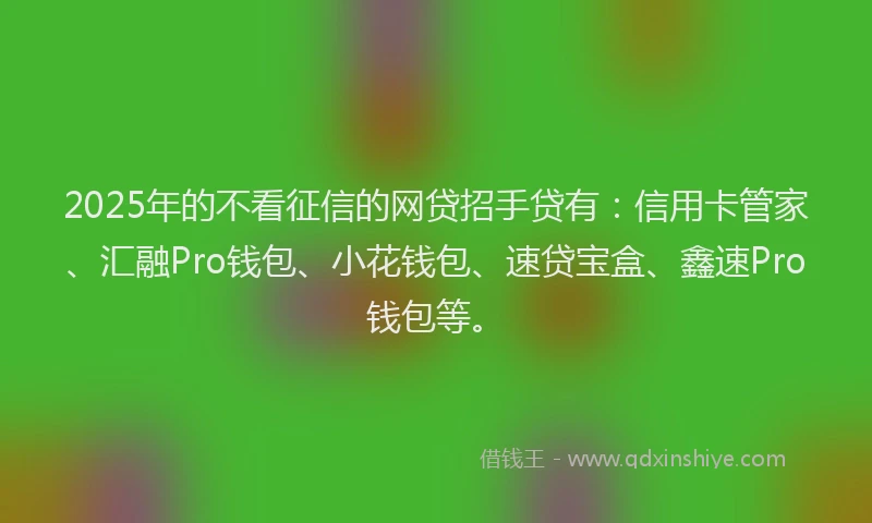 2025年的不看征信的网贷招手贷有：信用卡管家、汇融Pro钱包、小花钱包、速贷宝盒、鑫速Pro钱包等。