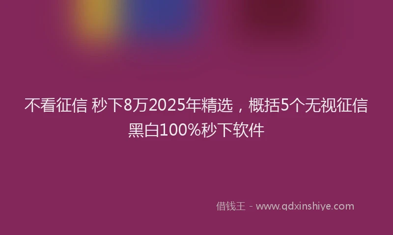 不看征信 秒下8万2025年精选，概括5个无视征信黑白100%秒下软件