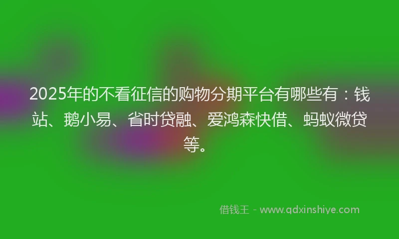 2025年的不看征信的购物分期平台有哪些有：钱站、鹅小易、省时贷融、爱鸿森快借、蚂蚁微贷等。