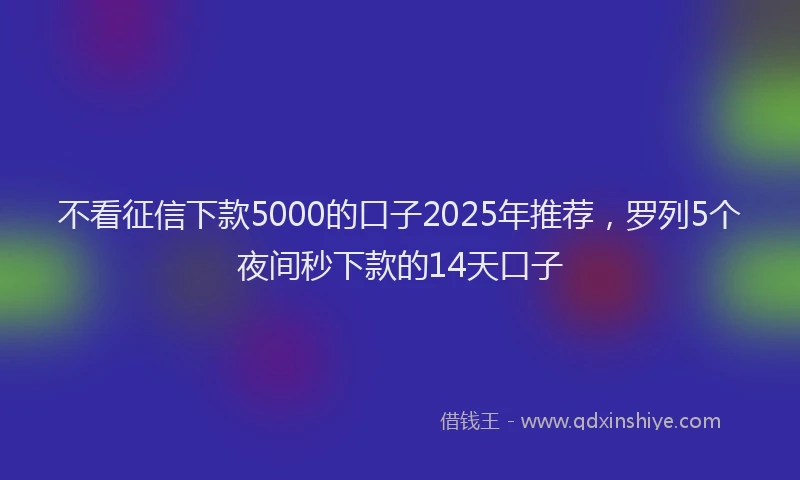 不看征信下款5000的口子2025年推荐，罗列5个夜间秒下款的14天口子