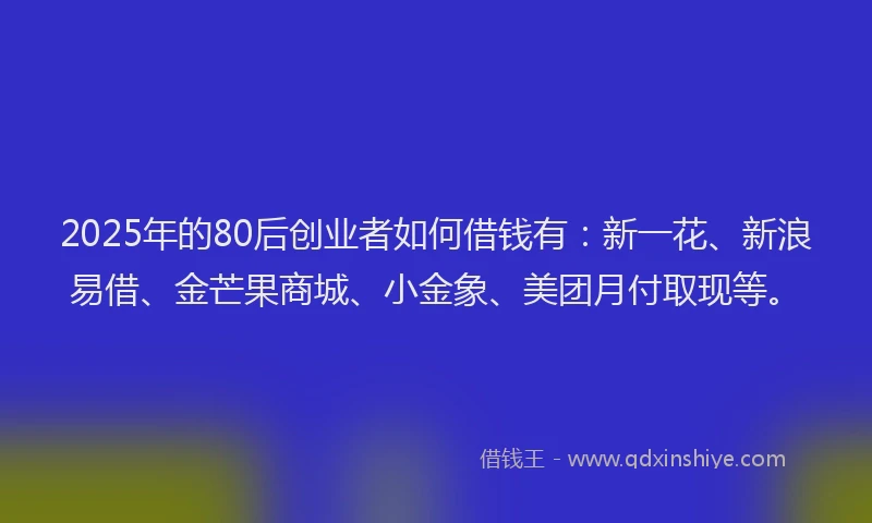 2025年的80后创业者如何借钱有：新一花、新浪易借、金芒果商城、小金象、美团月付取现等。