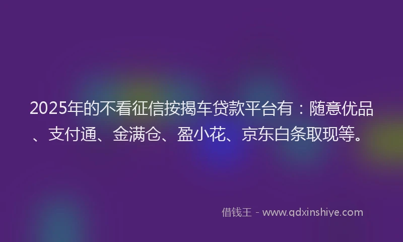 2025年的不看征信按揭车贷款平台有：随意优品、支付通、金满仓、盈小花、京东白条取现等。