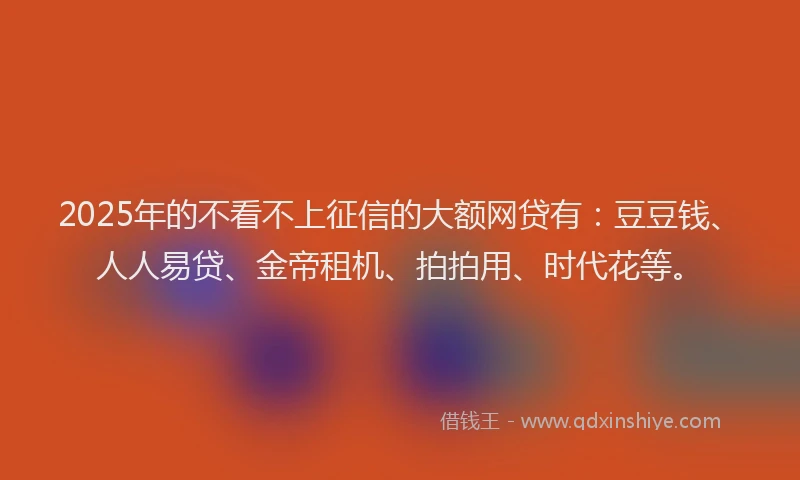 2025年的不看不上征信的大额网贷有：豆豆钱、人人易贷、金帝租机、拍拍用、时代花等。