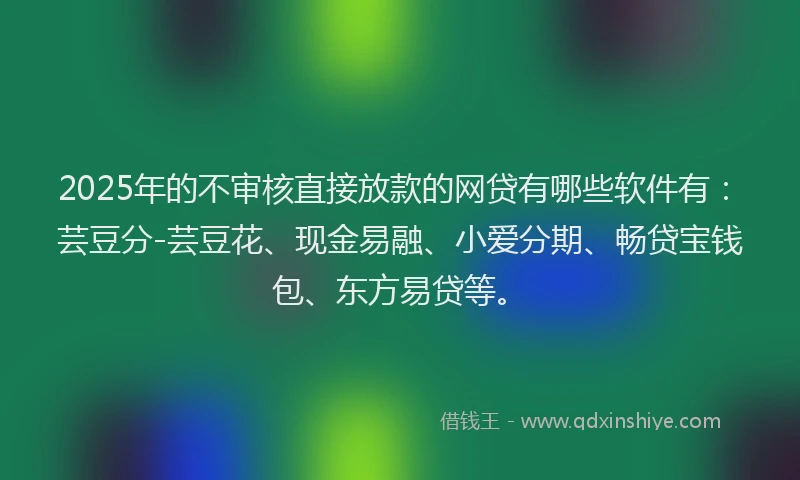 2025年的不审核直接放款的网贷有哪些软件有：芸豆分-芸豆花、现金易融、小爱分期、畅贷宝钱包、东方易贷等。