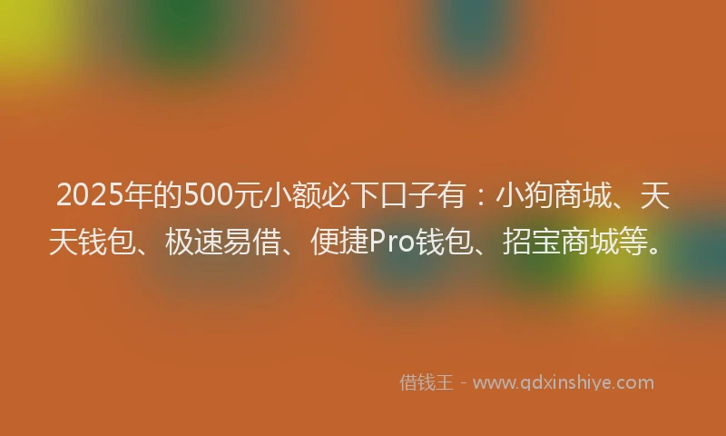2025年的500元小额必下口子有：小狗商城、天天钱包、极速易借、便捷Pro钱包、招宝商城等。
