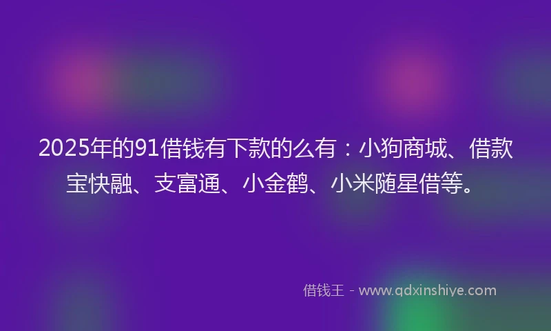 2025年的91借钱有下款的么有：小狗商城、借款宝快融、支富通、小金鹤、小米随星借等。