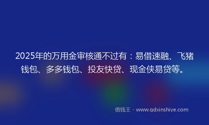 2025年的万用金审核通不过有：易借速融、飞猪钱包、多多钱包、投友快贷、现金侠易贷等。