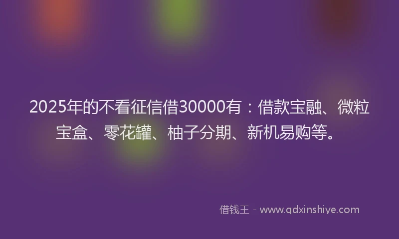2025年的不看征信借30000有：借款宝融、微粒宝盒、零花罐、柚子分期、新机易购等。