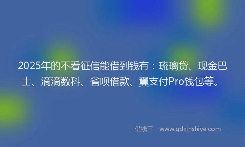 2025年的不看征信能借到钱有：琉璃贷、现金巴士、滴滴数科、省呗借款、翼支付Pro钱包等。