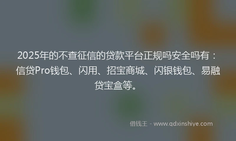 2025年的不查征信的贷款平台正规吗安全吗有：信贷Pro钱包、闪用、招宝商城、闪银钱包、易融贷宝盒等。