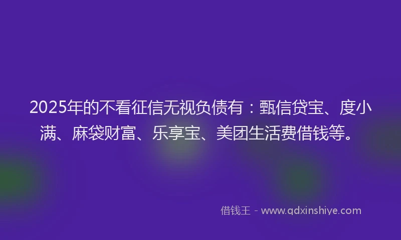 2025年的不看征信无视负债有：甄信贷宝、度小满、麻袋财富、乐享宝、美团生活费借钱等。