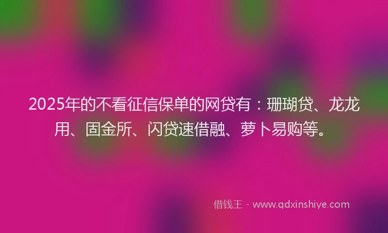 2025年的不看征信保单的网贷有：珊瑚贷、龙龙用、固金所、闪贷速借融、萝卜易购等。