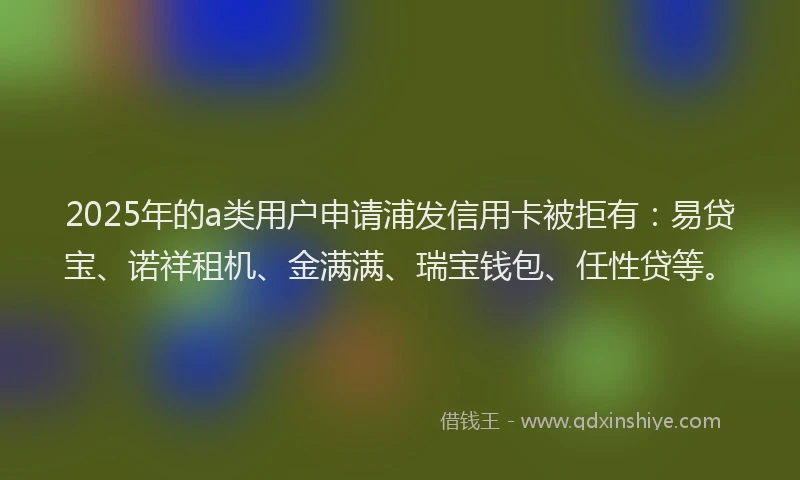 2025年的a类用户申请浦发信用卡被拒有：易贷宝、诺祥租机、金满满、瑞宝钱包、任性贷等。