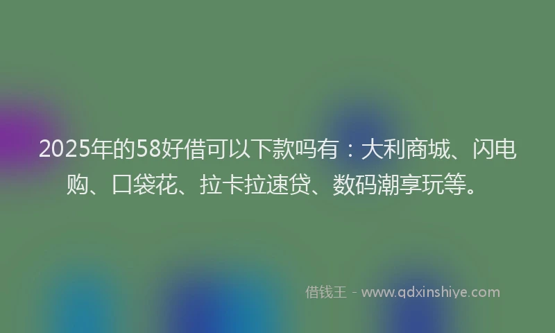 2025年的58好借可以下款吗有：大利商城、闪电购、口袋花、拉卡拉速贷、数码潮享玩等。