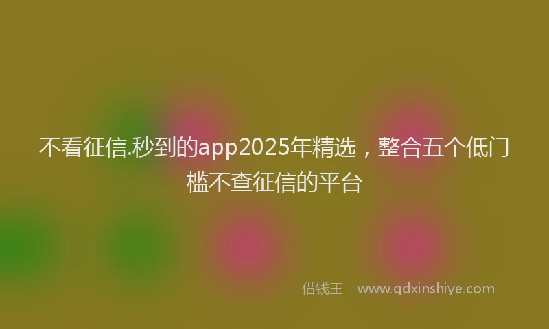 不看征信.秒到的app2025年精选，整合五个低门槛不查征信的平台