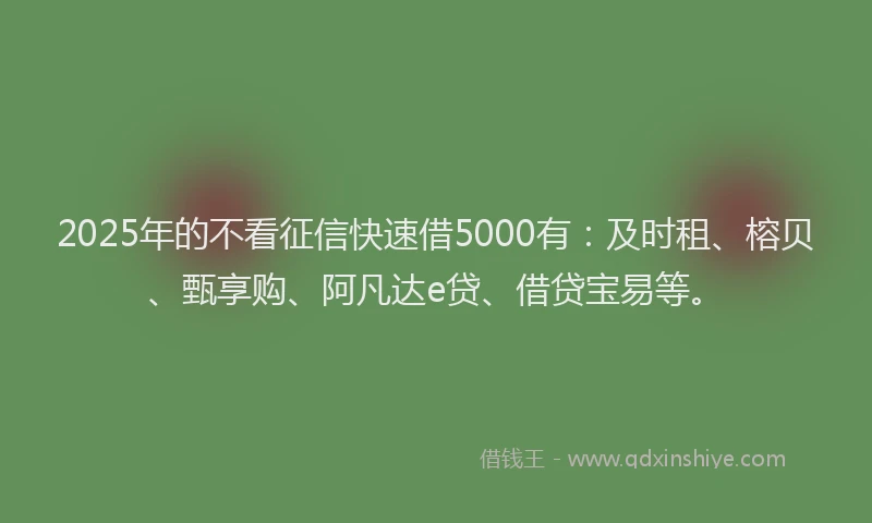 2025年的不看征信快速借5000有：及时租、榕贝、甄享购、阿凡达e贷、借贷宝易等。