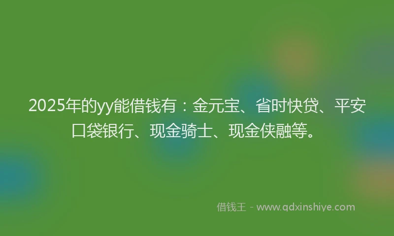 2025年的yy能借钱有：金元宝、省时快贷、平安口袋银行、现金骑士、现金侠融等。