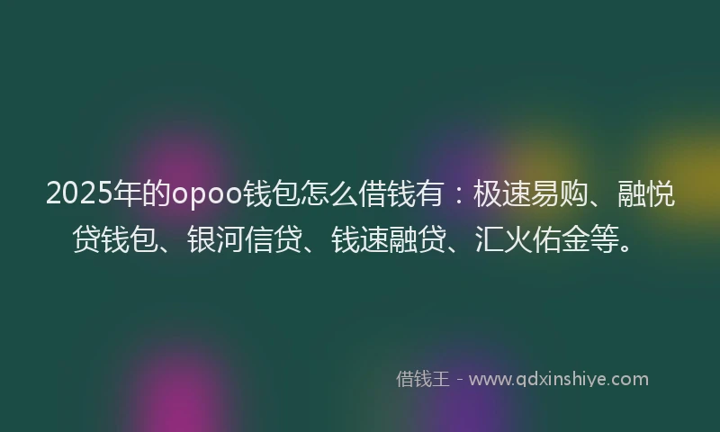 2025年的opoo钱包怎么借钱有：极速易购、融悦贷钱包、银河信贷、钱速融贷、汇火佑金等。